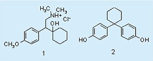 Figure 1. Venlafaxine ((±)-1-[2(dimethylamino)-1- (4-methoxyphenyl)ethyl]cyclohexanol hydrochloride (Structure 1 )) and 1,1-bis(4-hydroxyphenyl)cyclohexane (Structure 2 ).