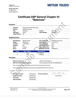 USP Sample Certificate