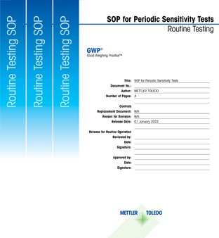 Standard Operating Procedures for balance testing of sensitivity, repeatability and eccentricity 