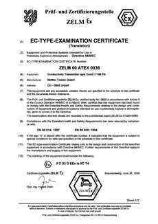 ATEX certificate conductivity transmitter CondI 7100-PA (ZELM 00 ATEX 0038)