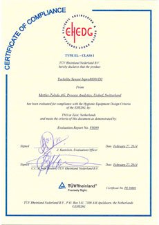 EHEDG certificate for InPro8600i (D1 and D3)