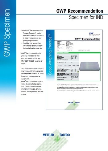 Specimen Report: GWP Recommendation for Industrial Scales