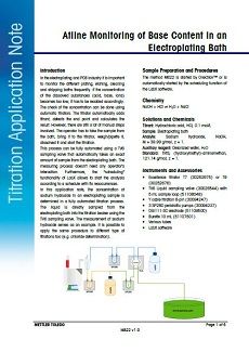 This application note describes the atline monitoring of base content in an electroplating bath using the measurement of sodium hydroxide as an example. The note can be applied for various substance measurements such as chloride.